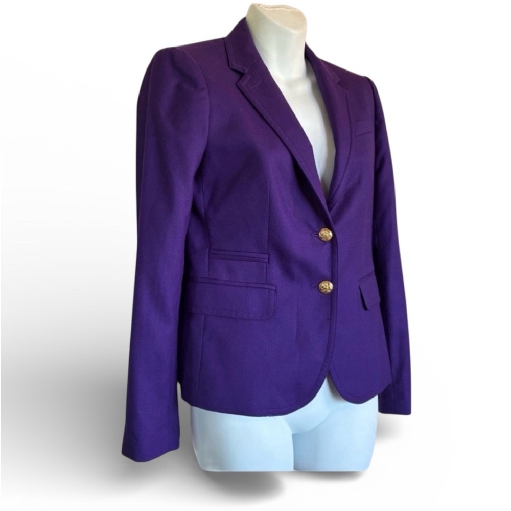 J CREW Elegant Purple Wool Blazer, Classic Tailoring. Size 0